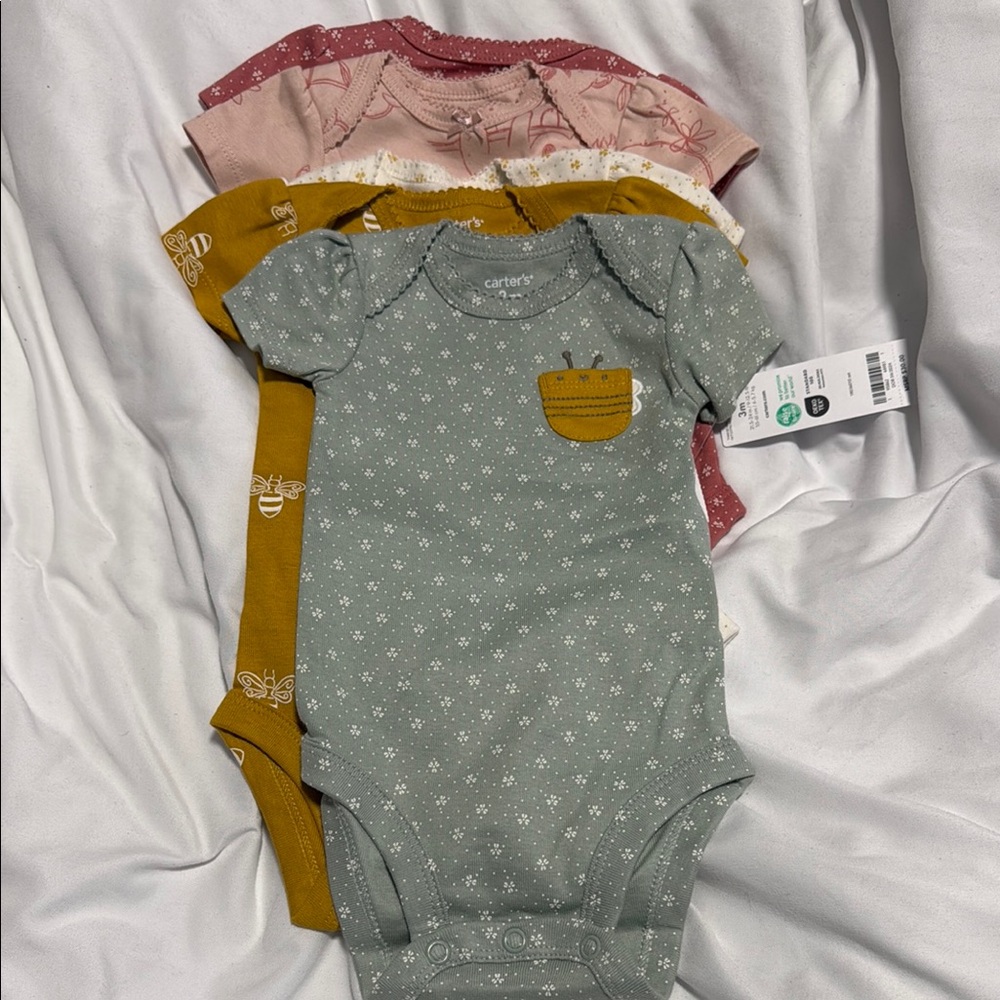 Carter's Kids Bodysuits - Green, Yellow, Pink